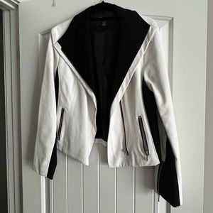 White and black leather jacket.